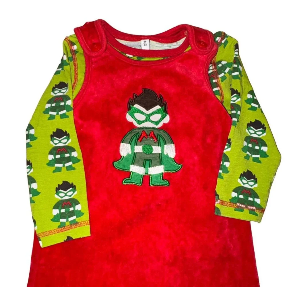 Maxomorra Super Boy Velour Dungaree And Bodysuit Size 86/92 18-24 Months